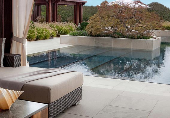 White Flamed Sandstone Pool Surround